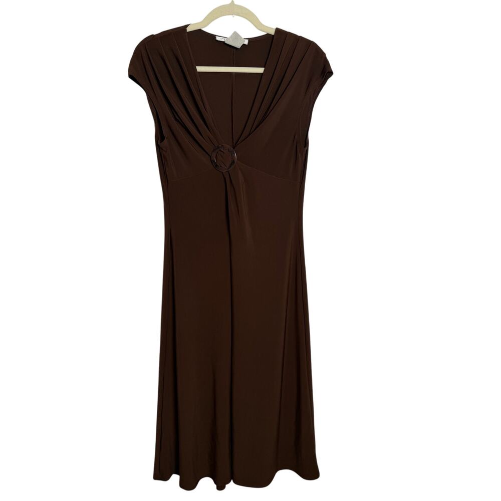 Evan Picone 90s Midi Dress Brown Draped V-Neck Stretch Cocktail Wedding Guest 10